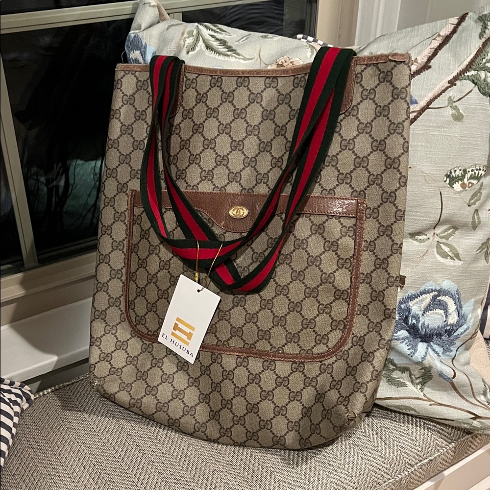 Gucci Beige Monogram Tote with Brown Trim - Picture 15 of 15